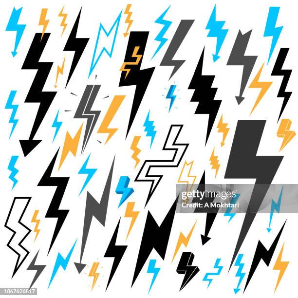 lightning icon set. - lightning bolt vector stock illustrations