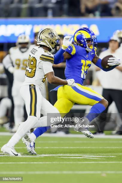 Inglewood, CA Los Angles Rams wide receiver Demarcus Robinson rushes for yards during play against the New OrleansSaints at SoFi Stadium in Inglewood...
