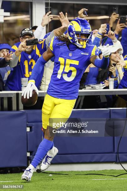 Inglewood, CA Los Angles Rams wide receiver Demarcus Robinson celebrates a touchdown during play against the New OrleansSaints at SoFi Stadium in...