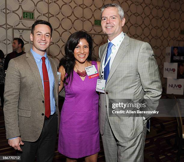 Jason Silva, Alexandra Reyes and Chris D'Ablemont of NUVOtv attend the ANA Multicultural Cocktail Reception sponsored by NUVOtv at JW Marriott Los...