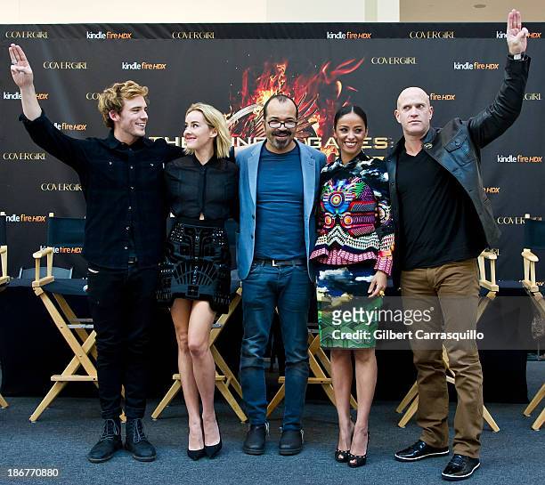 Actors Sam Claflin, Jena Malone, Jeffrey Wright, Meta Golding and Bruno Gunn attend the "The Hunger Games: Catching Fire" Victory mall tour at Cherry...