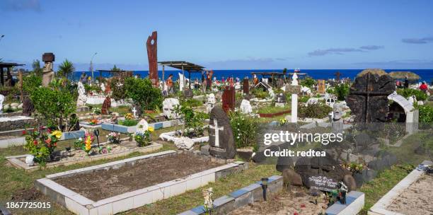 rapa nui. easter island cemetery of hanga roa on easter island, chile - hanga roa stock pictures, royalty-free photos & images