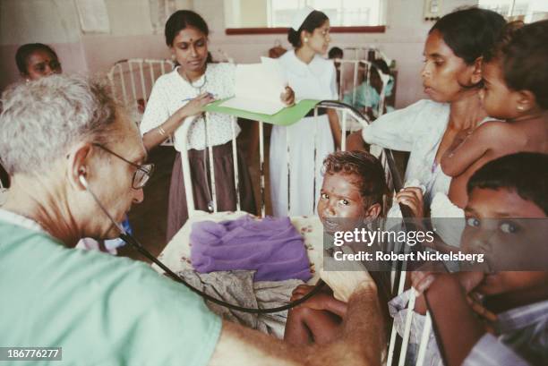 Doctor working with 'Doctors Without Borders' at a hospital in Sri Lanka, 1st February 1992.