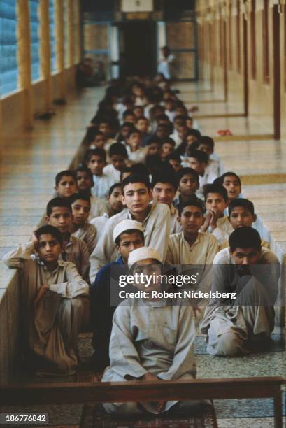 Muslim pupils at a madrasa in Pakistan, circa 1990.