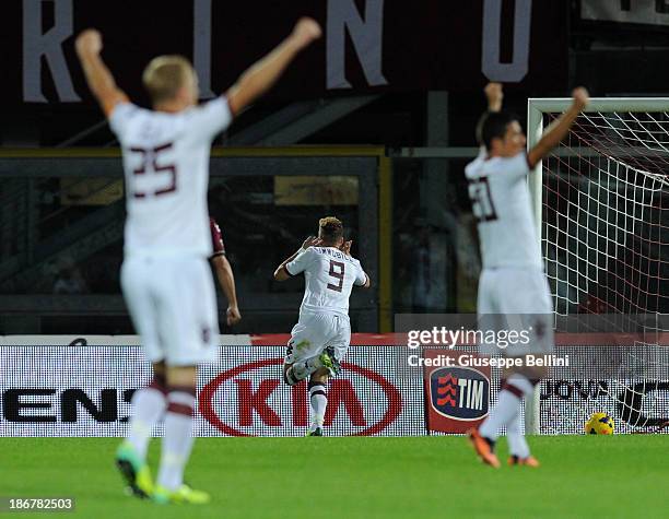 Ciro Immobile of Torino celebrates after scoring the opening goal during the Serie A match between AS Livorno Calcio v Torino FC at Stadio Armando...