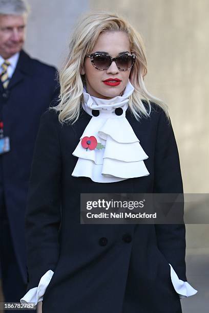 Rita Ora sighted at BBC Radio One studios on November 4, 2013 in London, England.