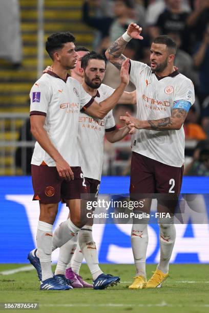 Players of Manchester City celebrate after Marius Hoibraten of Urawa Red scores their sides own goal during the FIFA Club World Cup Saudi Arabia 2023...