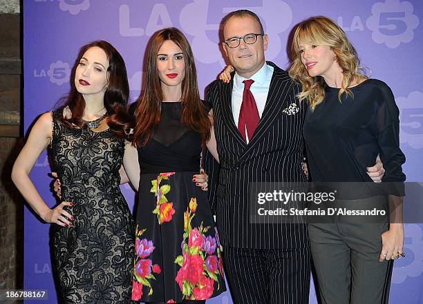 Silvia Toffanin, Chiara Francini, Cesare Cunaccia and Alessia Marcuzzi attend Fashion Style TV Show Photocall on November 4, 2013 in Milan, Italy.