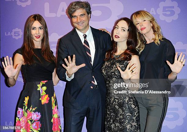 Silvia Toffanin, Giancarlo Scheri, Chiara Francini and Alessia Marcuzzi attend Fashion Style TV Show Photocall on November 4, 2013 in Milan, Italy.