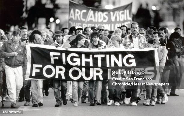 Marchers made their way down Market Street towards City Hall in San Francisco proclaiming their continued battle against AIDS. The huge crowd took...