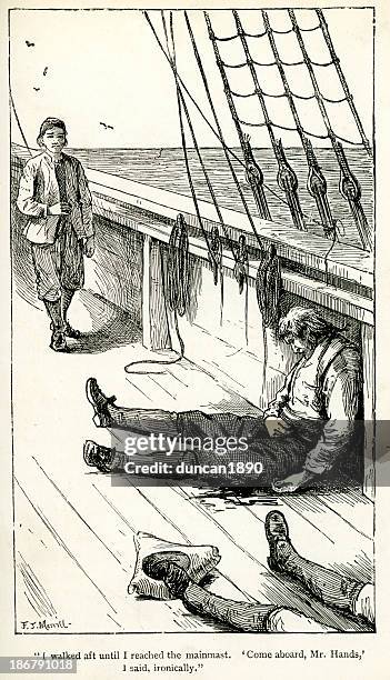 treasure island - i walked aft - robert louis stevenson stock illustrations