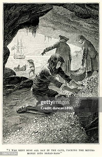 treasure island-packen die bevor das geld - robert louis stevenson stock-grafiken, -clipart, -cartoons und -symbole