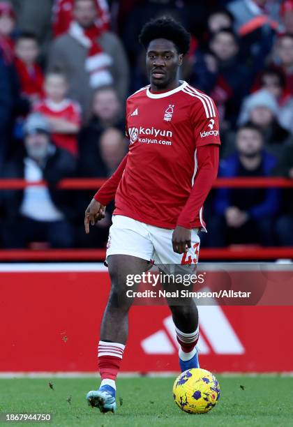 Ola Aina of Nottingham Forest on the ball during the Premier League match between Nottingham Forest and Brighton & Hove Albion at City Ground on...