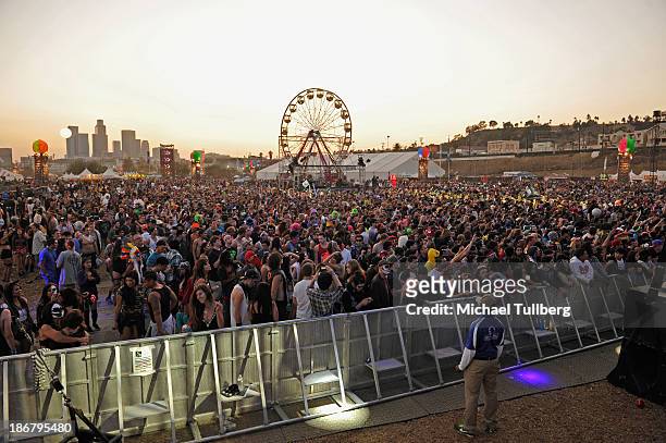 Atmosphere shot of the crowd during Day 2 of the HARD Day Of The Dead electronic music festival at Los Angeles Historical Park on November 3, 2013 in...