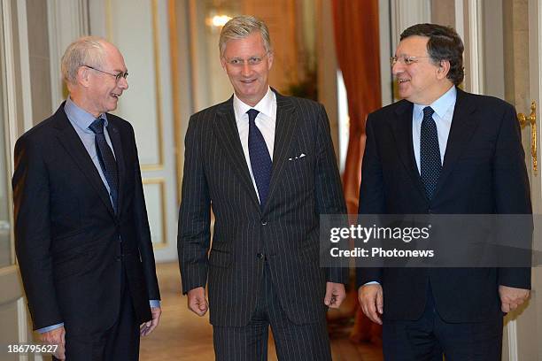 King Philippe of Belgium has lunch with President of the European Council Herman Van Rompuy and President of the European Commission Jose Manuel...