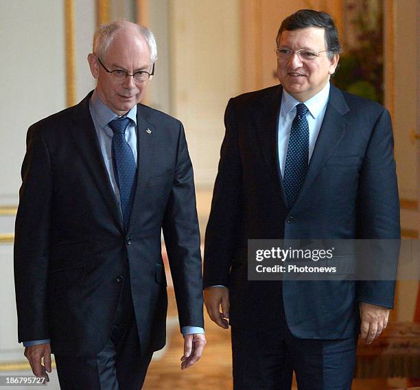 President of the European Council Herman Van Rompuy and President of the European Commission Jose Manuel Barroso meet with King Philippe of Belgium...