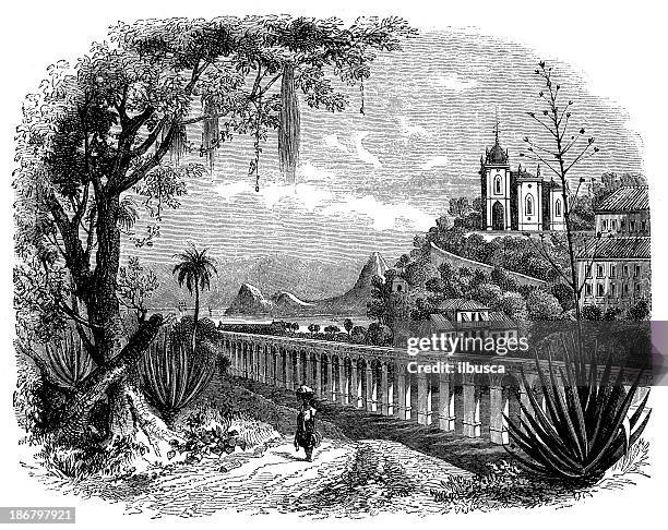 antique illustration of gloria church in rio de janeiro, brasil - rio de janeiro stock illustrations