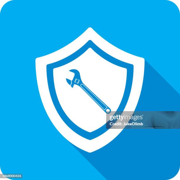 shield wrench icon silhouette 3 - holding spanner stock illustrations