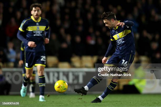 Johnathan Howson of Middlesbrough scores their sides first goal during the Carabao Cup Quarter Final match between Port Vale and Middlesbrough at...