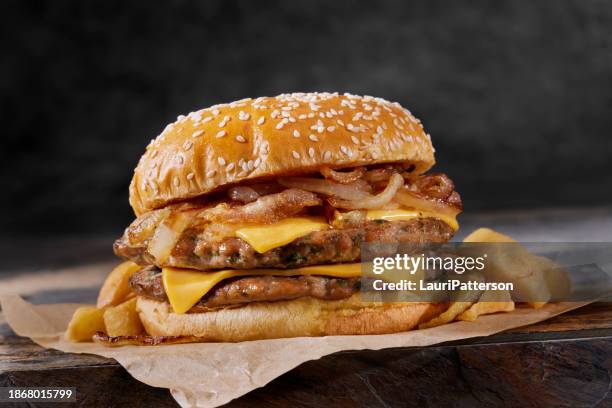 smashed ground chicken cheese burger - turkey burger stock pictures, royalty-free photos & images