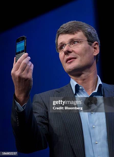 Thorsten Heins, chief executive officer of Research In Motion Ltd. , speaks during the launch of the BlackBerry 10 in New York, U.S., on Wednesday,...