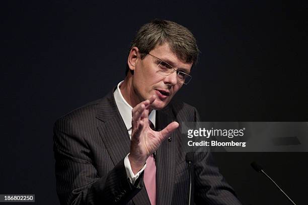 Thorsten Heins, chief executive officer of BlackBerry, speaks during the company's annual general meeting in Waterloo, Ontario, Canada, on Tuesday,...