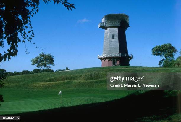 South Shore Courses: Scenic view of windmill by the No 16 green at National Golf Links of America. The windmill lost its wheel during the 1941...