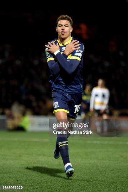 Morgan Rogers of Middlesbrough celebrates after scoring their sides second goal during the Carabao Cup Quarter Final match between Port Vale and...