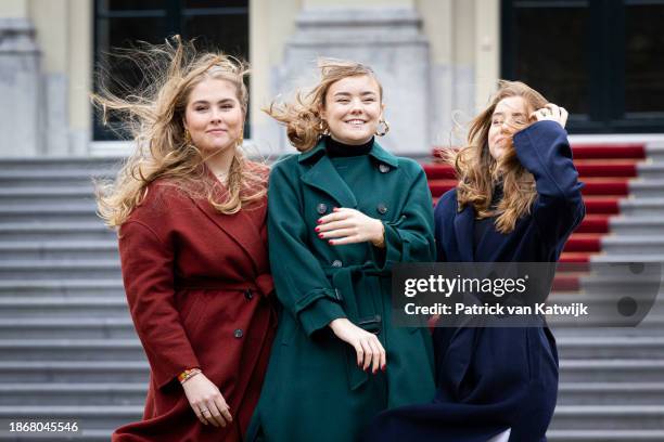 Princess Amalia of The Netherlands, Princess Ariane of The Netherlands and Princess Alexia of The Netherlands during a photo session at Palace Huis...