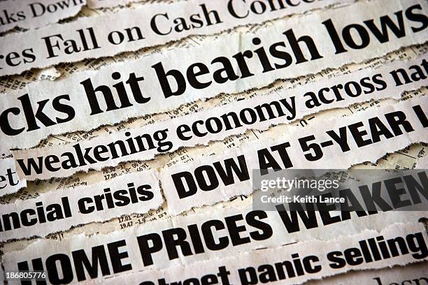 economic headlines surrounding each other - newspaper headline stock pictures, royalty-free photos & images