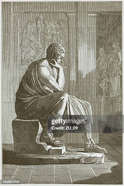 aristotle (384 bc - 322 bc), greek philosopher, published in 1882 - one mid adult man only stock illustrations
