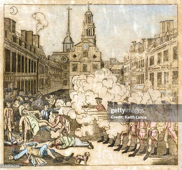 stockillustraties, clipart, cartoons en iconen met boston massacre, 1770 - massacre