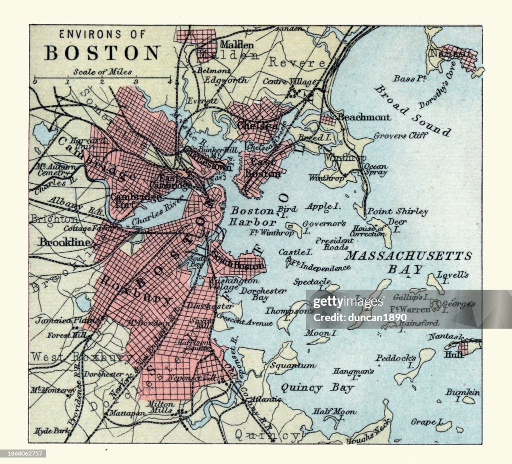 Boston Over Time Map.pdf Old Antique Map Of Boston Massachusetts Usa Massachusetts Bay 1890s ...