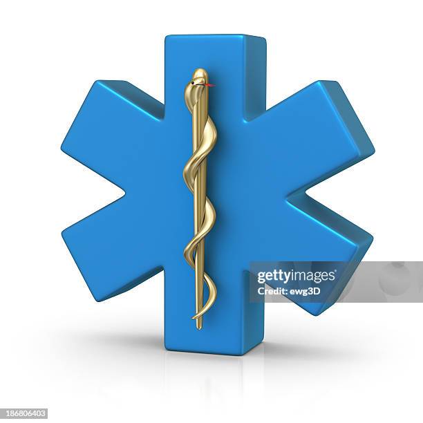 medical symbol - gold caduceus stock-fotos und bilder