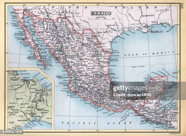 old antique map of mexico in the 1890s, 19th century - mexico state stock illustrations