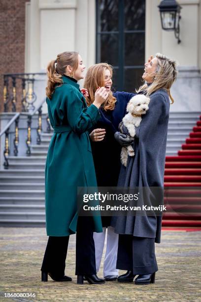 Princess Ariane of The Netherlands, Princess Alexia of The Netherlands and Queen Maxima of The Netherlands with her dog Mambo during a photo session...