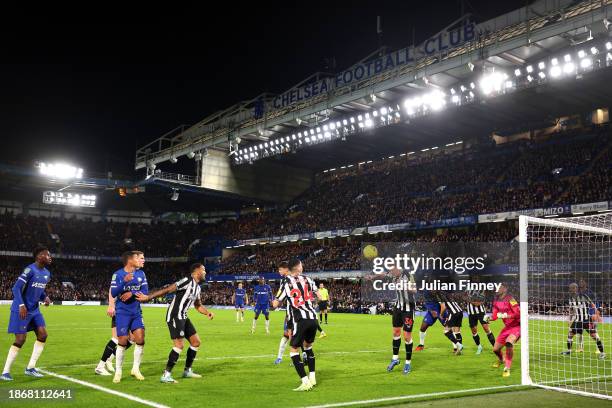 General view inside the stadium as Sean Longstaff of Newcastle United controls the ball during the Carabao Cup Quarter Final match between Chelsea...