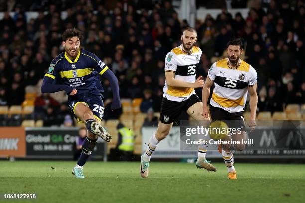 Matt Crooks of Middlesbrough scores their sides third goal during the Carabao Cup Quarter Final match between Port Vale and Middlesbrough at Vale...