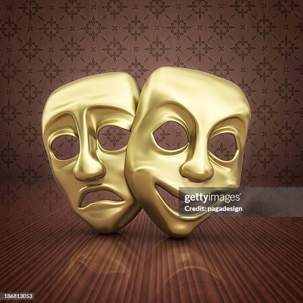 gold theater masks - drama mask stock pictures, royalty-free photos & images