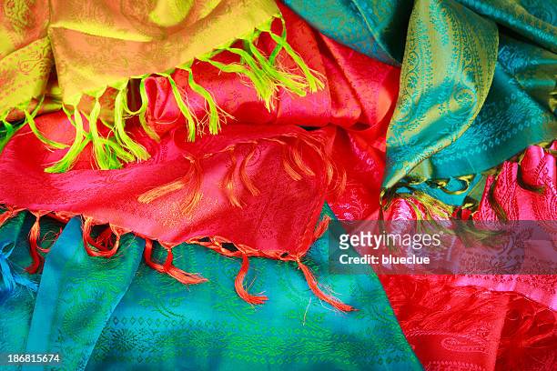 colorful silk fabrics - silk sari stock pictures, royalty-free photos & images