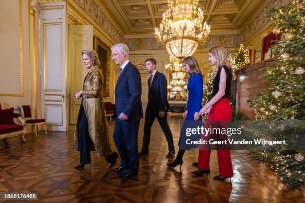 Queen Mathilde of Belgium, King Philippe of Belgium, Prince Emmanuel of Belgium, Princess Elisabeth of Belgium and Princess Eleonore of Belgium host...
