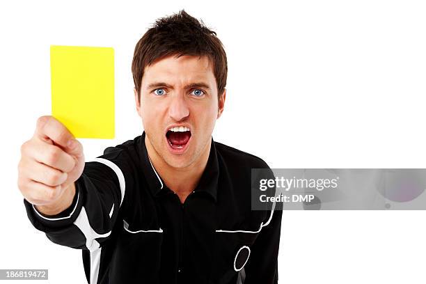 referee showing the yellow card on white - referee isolated stock pictures, royalty-free photos & images