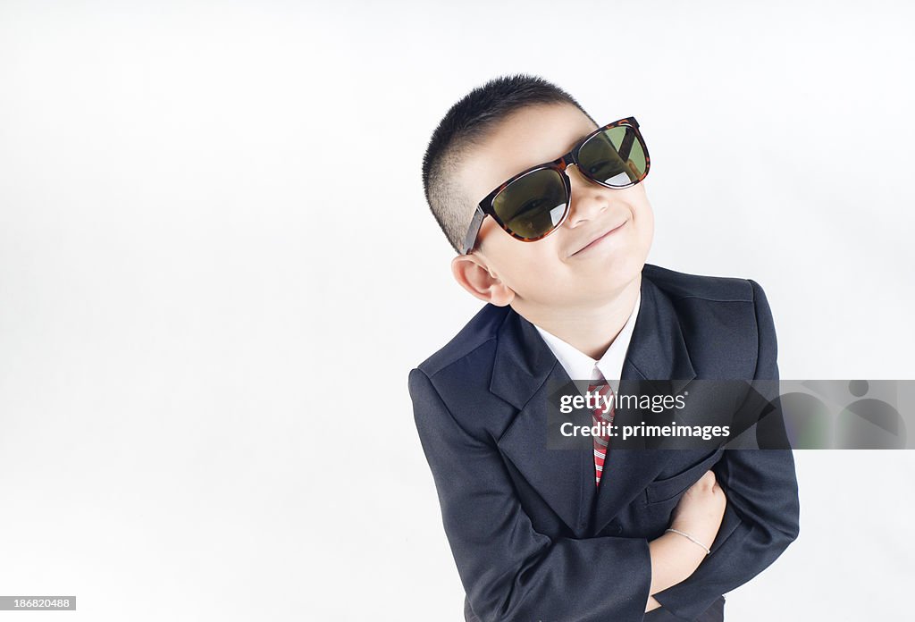 Happy smile little business boy