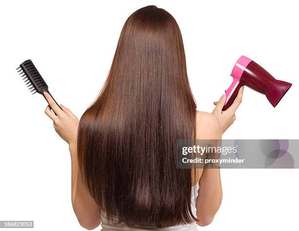 brunette - brush in woman's hair imagens e fotografias de stock