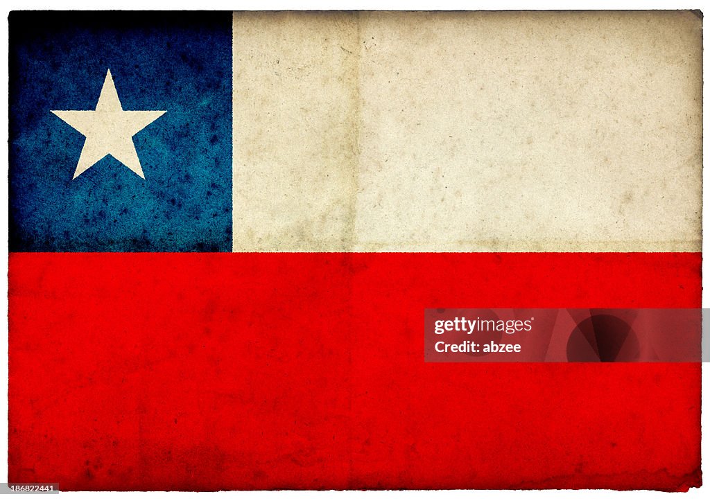 Grunge Bandiera del Cile sulla vecchia Cartolina con bordo grezzo