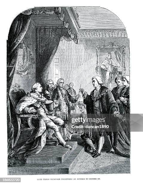 lord mayor addressing king george iii - king george iii stock illustrations