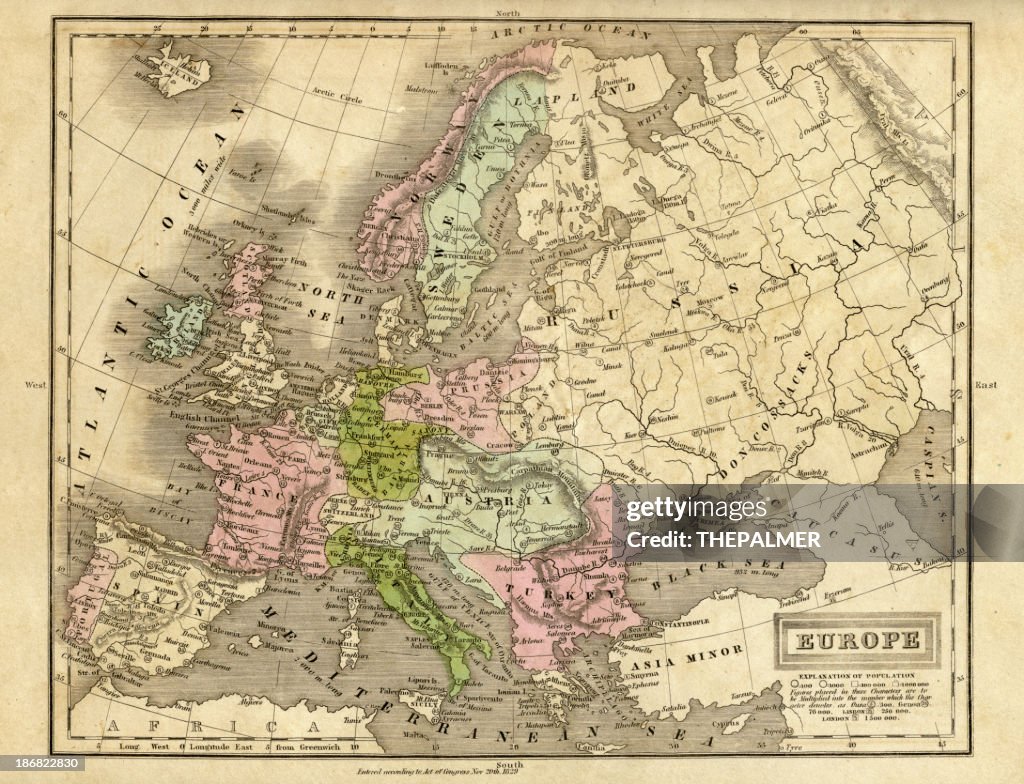 Europe map 1829