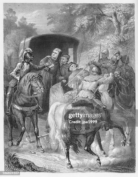 19th century illustration of martin luthers capture - protestantism stock illustrations