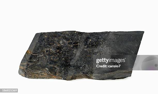 black piece of shale on white. space for copy. - shale stock pictures, royalty-free photos & images