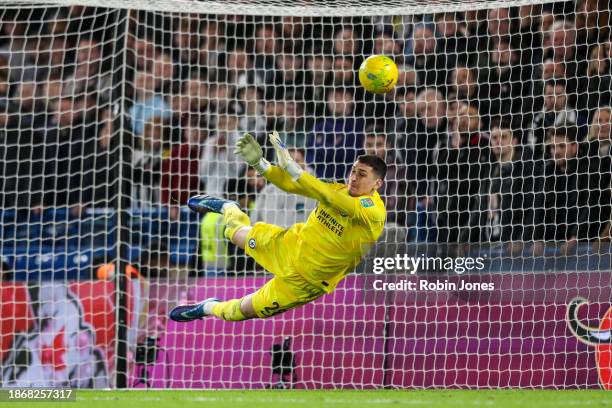 Keeper Djordje Petrovic of Chelsea saves Matt Ritchie of Newcastle United penalty to win the shoot-out after a 1-1 of Bournemouth after their sides...